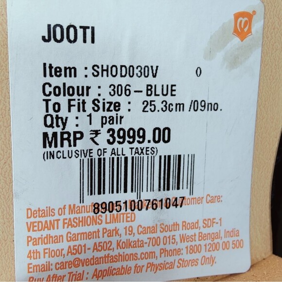 NWT Manyavar Men\'s Blue Embroidered Sequin Jooti Juti Dress Loafers, Sz 9 main image 9